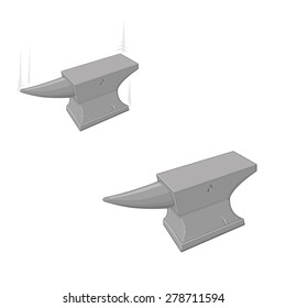 A Vector Illustration Of A Metallic Anvil - One Falling The Other Static.
Heavy Iron Anvil Falling Illustration Icon.
Anvil Work Tool For Smithing And Shaping Ore.