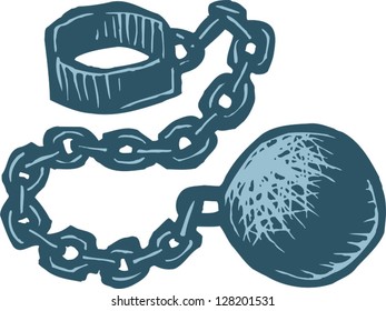 Vector illustration of metallic ball and chain