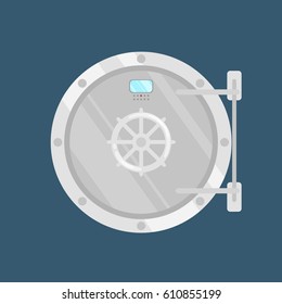 Vector illustration  of  Metallic bank vaulted door isolated. Locked safe.