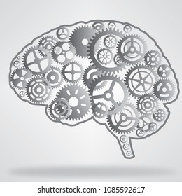 Vector illustration of metallic brain shaped gear wheels.