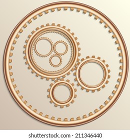 Vector illustration of metallic copper gear wheels