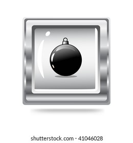 vector illustration of a metallic icon with a  christmas decoration
