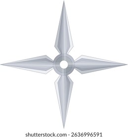 Vector illustration of a metallic ninja star (shuriken) with sharp, symmetrical blades. Ideal for martial arts designs, icons, or themed artwork.