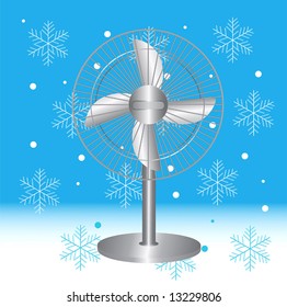 Vector illustration of Metallic Ventilator over Snowflakes background