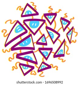 Vector illustration: metaphor of lost connections, simple abstract representation of homes connected with each other, with some of connections broken, on a white background