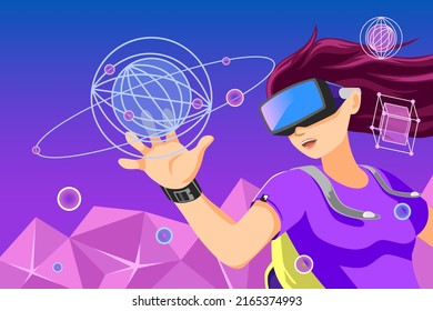 A vector illustration of Metaverse Digital Virtual Reality Cyber World