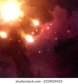 Vector illustration of a meteor over the city.