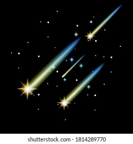 Vector illustration of meteor shower and stars in the black sky