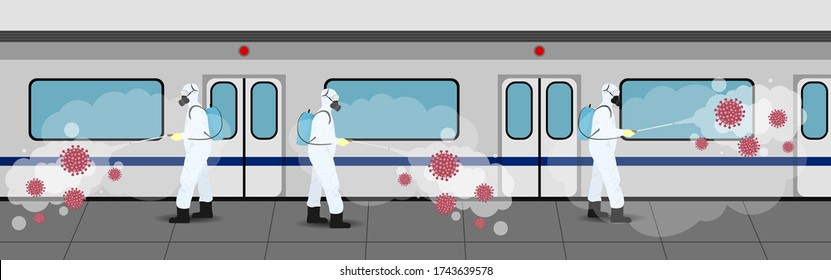 Vector illustration for metro disinfectant during lock down, whole world sanitize for deadly covid 19 disease, 
global attack of corona virus