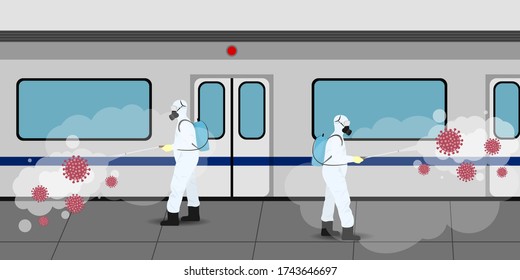 Vector illustration for metro disinfectant during lock down, whole world sanitize for deadly covid 19 disease, 
global attack of corona virus