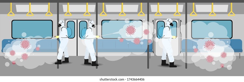 Vector illustration for metro disinfectant during lock down, whole world sanitize for deadly covid 19 disease, 
global attack of corona virus