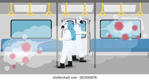 Vector illustration for metro disinfectant during lock down, whole world sanitize for deadly covid 19 disease, 
global attack of corona virus