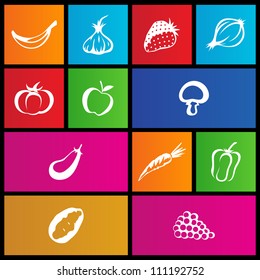 vector illustration of metro style fruit and vegetable icons
