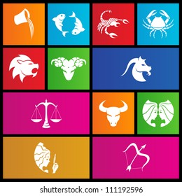 vector illustration of metro style zodiac star signs