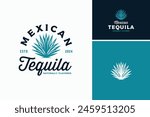 Vector illustration of Mexican Blue Agave Plant for Tequila Drink Vintage Label Logo Design