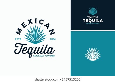 Vector illustration of Mexican Blue Agave Plant for Tequila Drink Vintage Label Logo Design