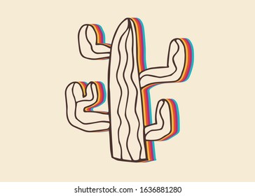 Vector Illustration of Mexican Cactus Plant with Vintage Rainbow Style. This Is Good For Poster, Background and Shirt Design.