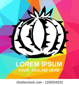 Vector Illustration of Mexican Cactus Succulent Logo Hand Drawn, Ink, Brush, Sketch with Geometric Polygon Background for Isolated Graphic Design Outline, Sign, Symbol and more