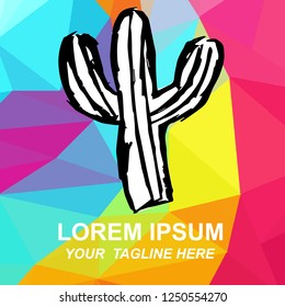 Vector Illustration of Mexican Cactus Succulent Logo Hand Drawn, Ink, Brush, Sketch with Geometric Polygon Background for Isolated Graphic Design Outline, Sign, Symbol and more