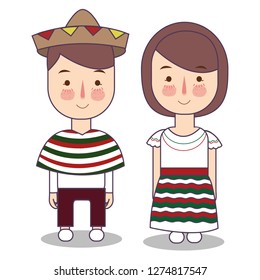 Vector illustration of mexican children, boy, girl, people Set of mexican woman and man dressed in national costumes. flat