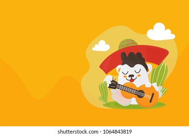 Vector illustration for Mexican community: funny cartoon folkloric Mexican mascot or character playing guitar. Could be used for Cinco de Mayo also known as Fifth of May fiesta celebration materials.