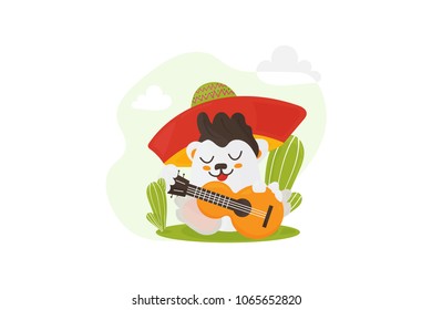 Vector illustration for Mexican community: funny cartoon latin american character playing guitar isolated. Could be used for Cinco de Mayo fiesta celebration materials.
