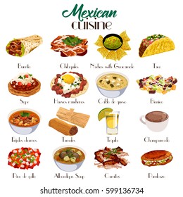 Uma ilustração vetorial de conjuntos de ícones da cozinha mexicana