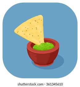 A Vector Illustration Of Mexican Cuisine, Tortilla Chips With Dipping Guacamole Sauce.
Tortilla Chip With Sauce Icon Illustration.
Mexican Food Concept.