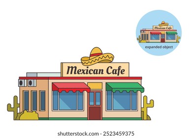 Vector illustration of Mexican Food or Restaurant Building with Editable Outline