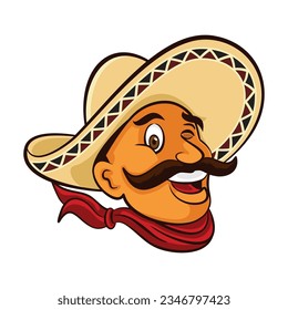 vector illustration of Mexican guy with sombrero, logo design cartoon mascot