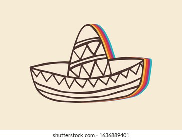 Vector Illustration of Mexican Hat with Vintage Rainbow Style. This Is Good For Poster, Background and Shirt Design.