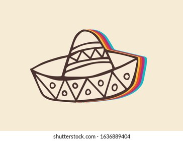 Vector Illustration of Mexican Hat with Vintage Rainbow Style. This Is Good For Poster, Background and Shirt Design.