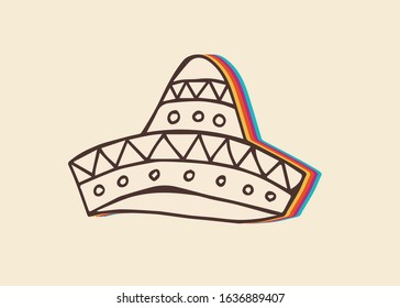 Vector Illustration of Mexican Hat with Vintage Rainbow Style. This Is Good For Poster, Background and Shirt Design.