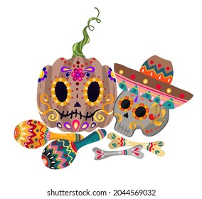 Vector illustration. Mexican holiday. Die de los muertos. The day of the Dead, festival, handmade, print on t-shirt, banner and card