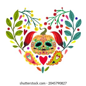 Vector illustration. Mexican holiday. Die de los muertos. The day of the Dead, festival, handmade, banner and card, print on t-shirt