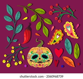 Vector illustration. Mexican holiday. Die de los muertos. The day of the Dead, festival, handmade, print on t-shirt, banner and card