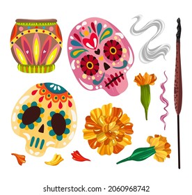 Vector illustration. Mexican holiday. Die de los muertos. The day of the Dead,  festival, print on t-shirt, banner and card