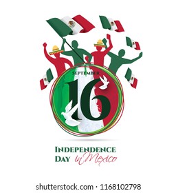 vector illustration. Mexican national holiday, Independence Day of Mexico is celebrated on September 16. design graphics in symbolic colors. translation from Spanish: happy day of independence mexico