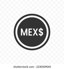 Vector illustration of Mexican Peso coin icon in dark color and transparent background(png).