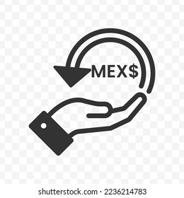 Vector illustration of Mexican Peso currency. Cashback icon, sign and symbol. Simple design on transparent background (PNG).