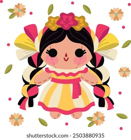 Vector illustration of Mexican rag doll, traditional Marias dolls