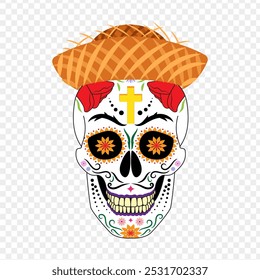 Vector illustration of Mexican skull on transparent background