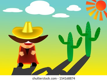 vector illustration of mexican in sombrero with a big mustache