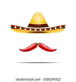 Vector illustration of mexican sombrero and chili peppers isolated.