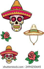 Vector Illustration a Mexican Sugar Skull Set