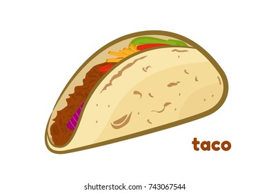 Vector illustration of mexican taco, isolated on white background