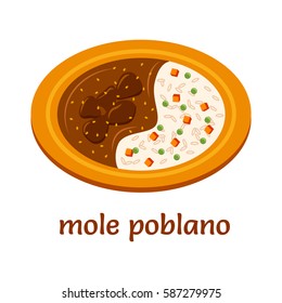 vector illustration of a mexican traditional dish - mole poblano on isolated background