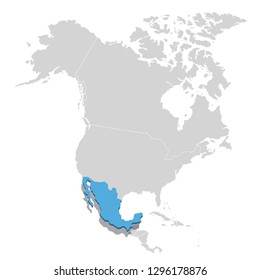 Vector illustration of Mexico in blue on the grey model of North America map