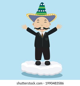 Vector Illustration of Mexico Boys On Clouds and Blue Color Background