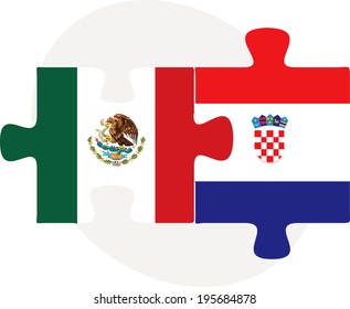 Vector illustration of Mexico and Croatia Flags in puzzle isolated on white background